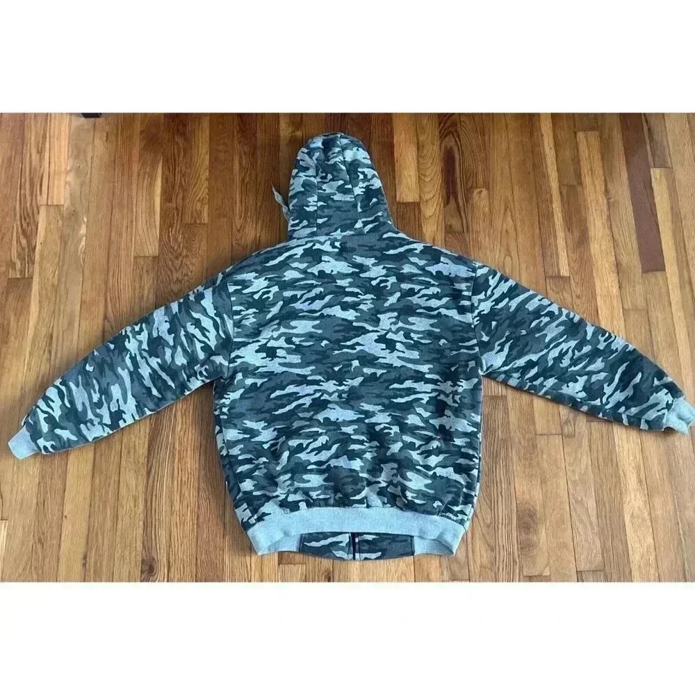 BIG BALL SPORTS Men's Green Sherpa Lined Camo Full Zipper Hooded Jacket Size L